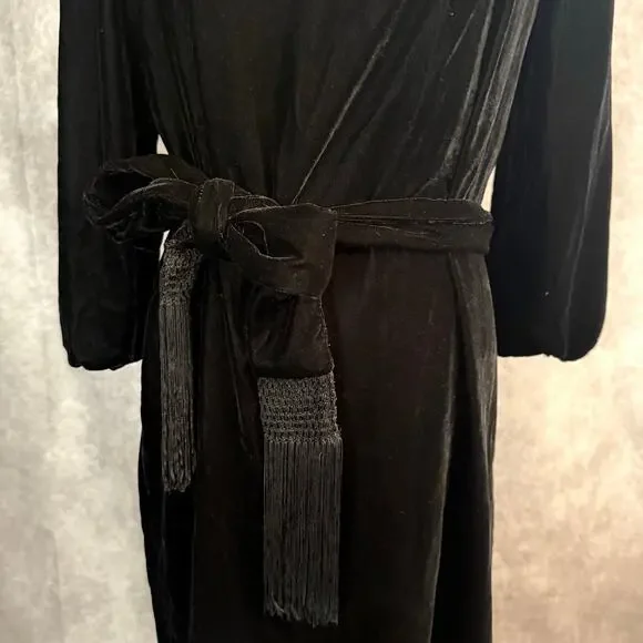 Lauren by Ralph Lauren Velvet Style Midi Little Black Dress Long Sleeve Bow Tie - Picture 9 of 15